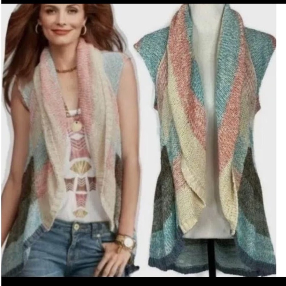 Cabi Prism‎ Vest Multicolor Chevron Stripe Knit Open Front Sweater Small